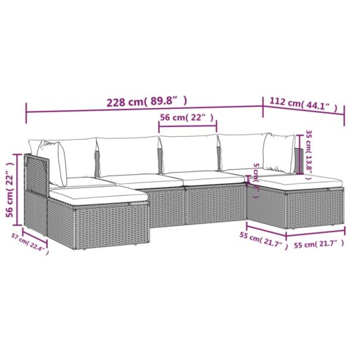 6-Piece Garden Lounge Set with Cushions Grey Poly Rattan Wicker Outdoor Patio Furniture - Image 8