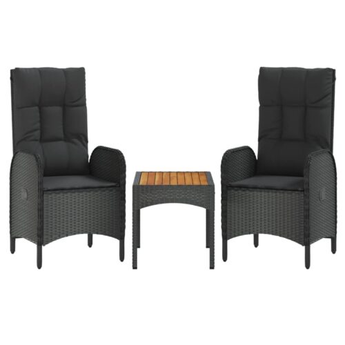 4-Piece Garden Dining Set with Cushions Black Poly Rattan Wicker Outdoor Patio Furniture - Image 4