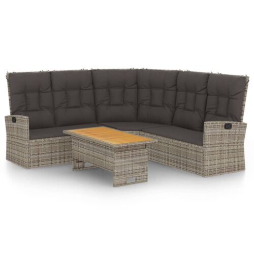 2-Piece Garden Lounge Set with Cushions Grey Poly Rattan Wicker Outdoor Patio Furniture