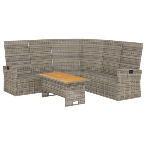 2-Piece Garden Lounge Set with Cushions Grey Poly Rattan Wicker Outdoor Patio Furniture - Image 3