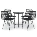 5-Piece Garden Dining Set Black Poly Rattan Wicker Outdoor Patio Furniture
