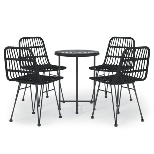 5-Piece Garden Dining Set Black Poly Rattan Wicker Outdoor Patio Furniture