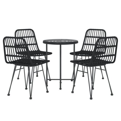 5-Piece Garden Dining Set Black Poly Rattan Wicker Outdoor Patio Furniture - Image 3