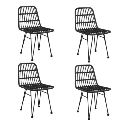 5-Piece Garden Dining Set Black Poly Rattan Wicker Outdoor Patio Furniture - Image 4