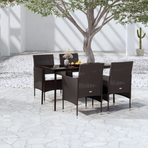 5-Piece Garden Dining Set with Cushions Black - Image 9