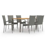 7-Piece Garden Dining Set Poly Rattan Wicker Outdoor Patio Furniture Grey