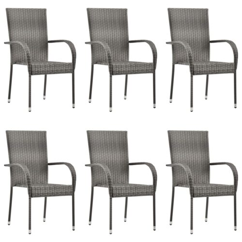 7-Piece Garden Dining Set Poly Rattan Wicker Outdoor Patio Furniture Grey - Image 5