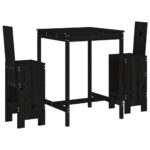 3-Piece Garden Bar Set Black Wood Timber Outdoor Patio Furniture Pine