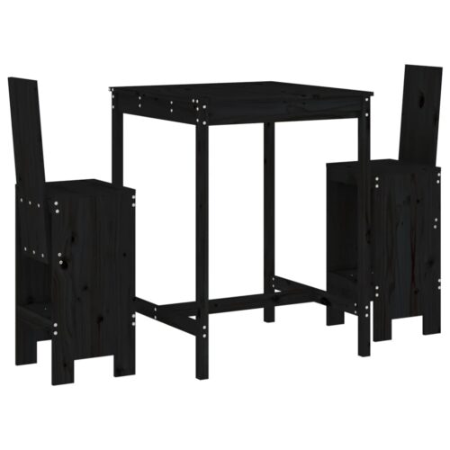 3-Piece Garden Bar Set Black Wood Timber Outdoor Patio Furniture Pine