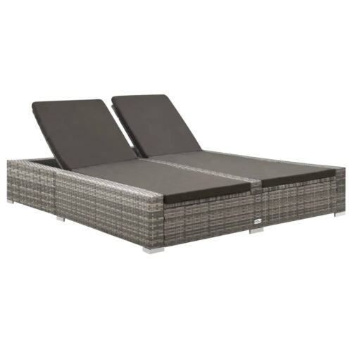 Double Sun Lounger Poly Rattan Grey - Image 8