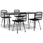 5-Piece Garden Dining Set Black Poly Rattan Wicker Outdoor Patio Furniture