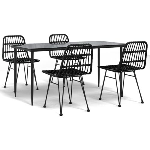 5-Piece Garden Dining Set Black Poly Rattan Wicker Outdoor Patio Furniture
