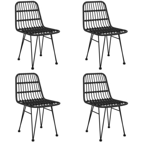 5-Piece Garden Dining Set Black Poly Rattan Wicker Outdoor Patio Furniture - Image 4