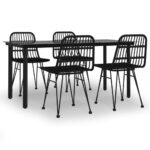 5-Piece Garden Dining Set Black Poly Rattan Wicker Outdoor Patio Furniture
