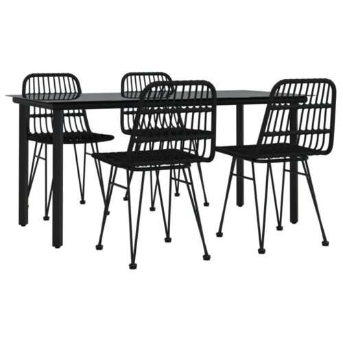5-Piece Garden Dining Set Black Poly Rattan Wicker Outdoor Patio Furniture - Image 3