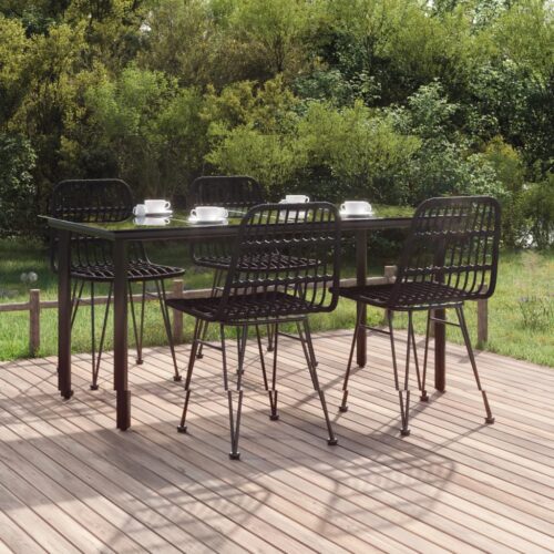 5-Piece Garden Dining Set Black Poly Rattan Wicker Outdoor Patio Furniture - Image 12