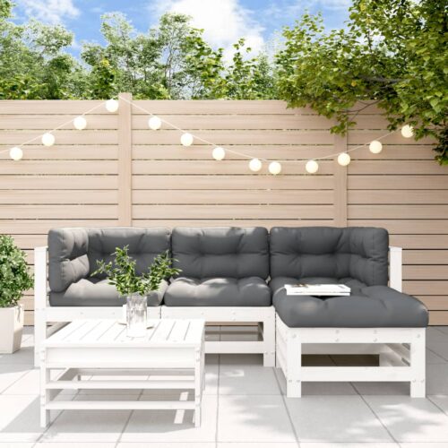 5-Piece Garden Lounge Set Pine Wood Outdoor Patio Furniture Grey Cushions White - Image 10