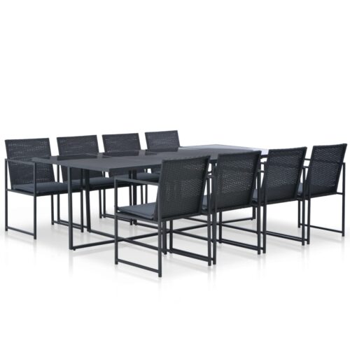 9-Piece Outdoor Dining Set with Cushions Poly Rattan Wicker Outdoor Patio Furniture Black