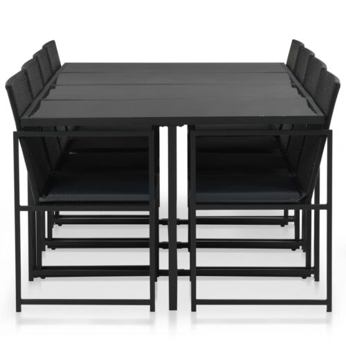 9-Piece Outdoor Dining Set with Cushions Poly Rattan Wicker Outdoor Patio Furniture Black - Image 2