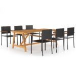 7-Piece Garden Dining Set Black Outdoor Patio Lounge Furniture