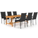 7-Piece Garden Dining Set Black Outdoor Patio Lounge Furniture