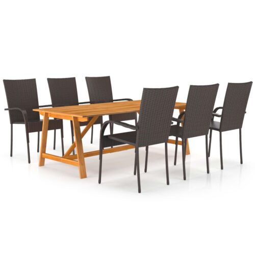 7-Piece Garden Dining Set Brown Outdoor Patio Lounge Furniture
