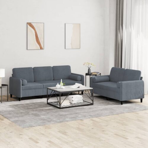 2-Piece Sofa Set with Pillows Dark Grey Velvet - Image 9