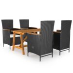 5-Piece Garden Dining Set Black