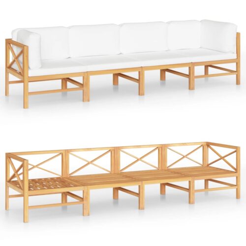 4-Seater Garden Sofa with Cream Cushions Acacia Wood Timber Outdoor Patio Furniture
