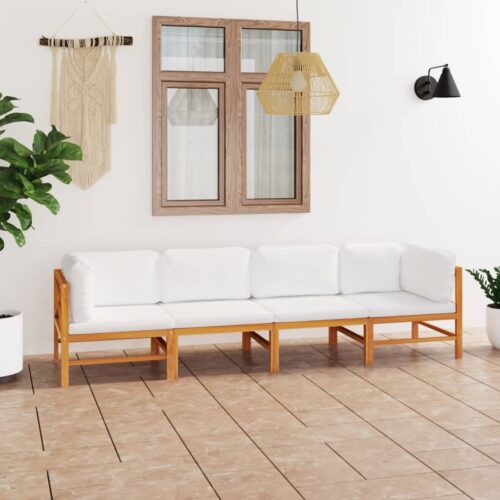 4-Seater Garden Sofa with Cream Cushions Acacia Wood Timber Outdoor Patio Furniture - Image 7