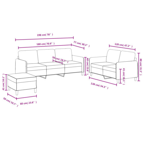 3pcs Sofa Ottoman Set 5-Seater Lounge Couch Futon Foot Stool Velvet Fabric Black - Image 9