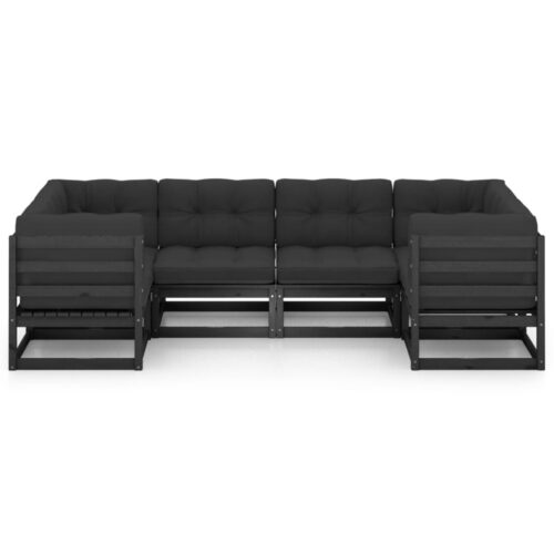 6-Piece Garden Lounge Set with Cushions Black Pine Wood Outdoor Patio Furniture - Image 3