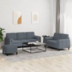 3pcs Sofa Set 5-Seater Lounge Couch Futon Foot Stool Ottoman Velvet Fabric Grey