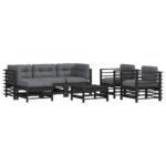 7-Piece Garden Lounge Set with Cushions Black Pine Wood Outdoor Patio Furniture