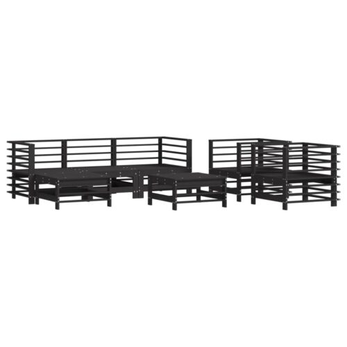 7-Piece Garden Lounge Set with Cushions Black Pine Wood Outdoor Patio Furniture - Image 3
