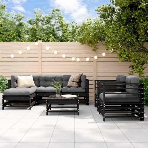 7-Piece Garden Lounge Set with Cushions Black Pine Wood Outdoor Patio Furniture - Image 11