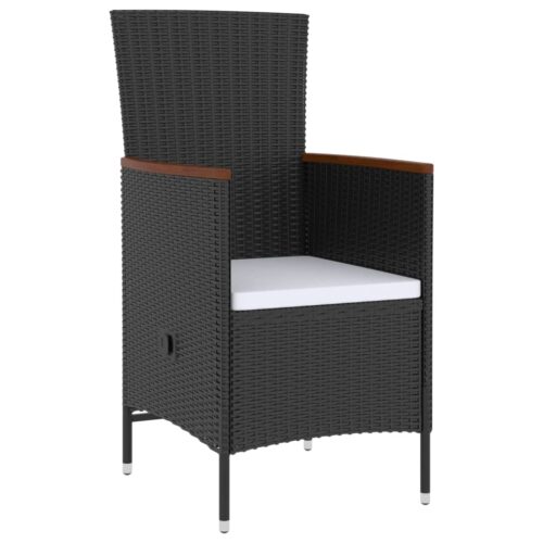5-Piece Outdoor Dining Set with Cushions Poly Rattan Wicker Outdoor Patio Furniture Black - Image 3
