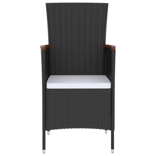 5-Piece Outdoor Dining Set with Cushions Poly Rattan Wicker Outdoor Patio Furniture Black - Image 4