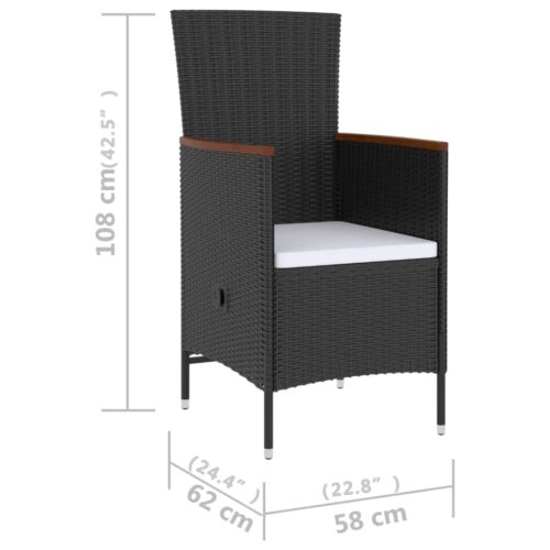5-Piece Outdoor Dining Set with Cushions Poly Rattan Wicker Outdoor Patio Furniture Black - Image 11