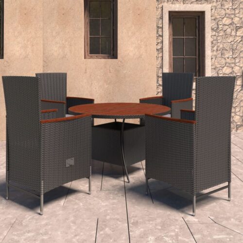 5-Piece Outdoor Dining Set with Cushions Poly Rattan Wicker Outdoor Patio Furniture Black - Image 12
