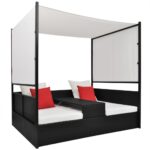 Garden Bed with Canopy Black 190x130cm Poly Rattan