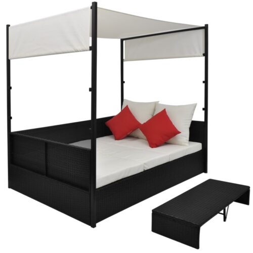 Garden Bed with Canopy Black 190x130cm Poly Rattan - Image 2