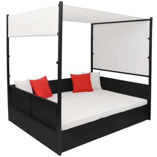 Garden Bed with Canopy Black 190x130cm Poly Rattan - Image 3