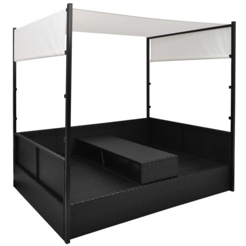 Garden Bed with Canopy Black 190x130cm Poly Rattan - Image 5