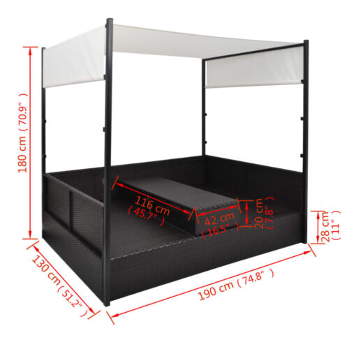 Garden Bed with Canopy Black 190x130cm Poly Rattan - Image 7