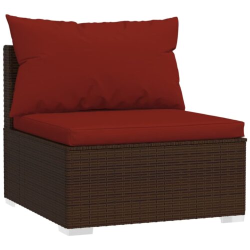 6-Piece Garden Lounge Set with Cushions Poly Rattan Wicker Outdoor Patio Furniture Brown - Image 6