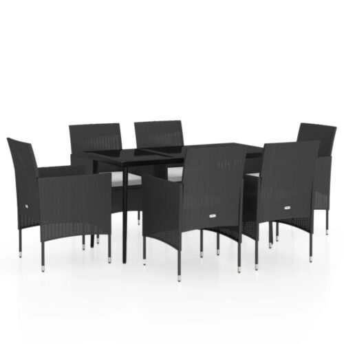 7-Piece Garden Dining Set with Cushions Black Outdoor Patio Lounge Furniture