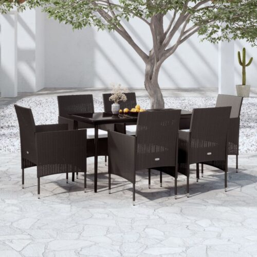 7-Piece Garden Dining Set with Cushions Black Outdoor Patio Lounge Furniture - Image 9