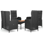 5-Piece Garden Dining Set with Cushions Black Poly Rattan Wicker Outdoor Patio Furniture