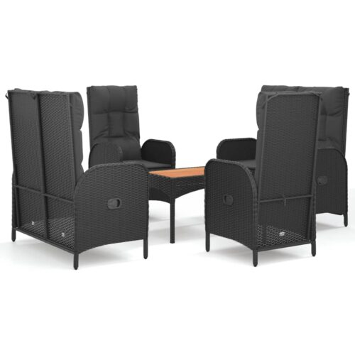 5-Piece Garden Dining Set with Cushions Black Poly Rattan Wicker Outdoor Patio Furniture